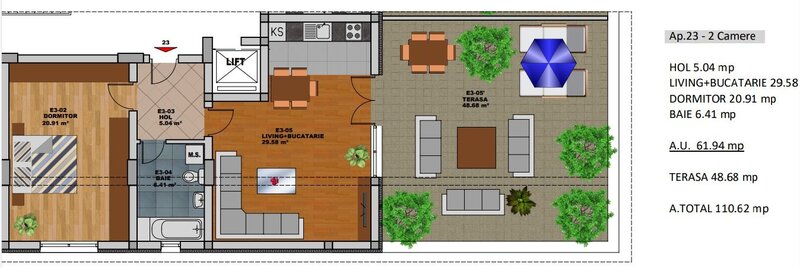 D. Leonida 2 cam. dec- util 62mp, terasa 48mp, 15min-metrou
